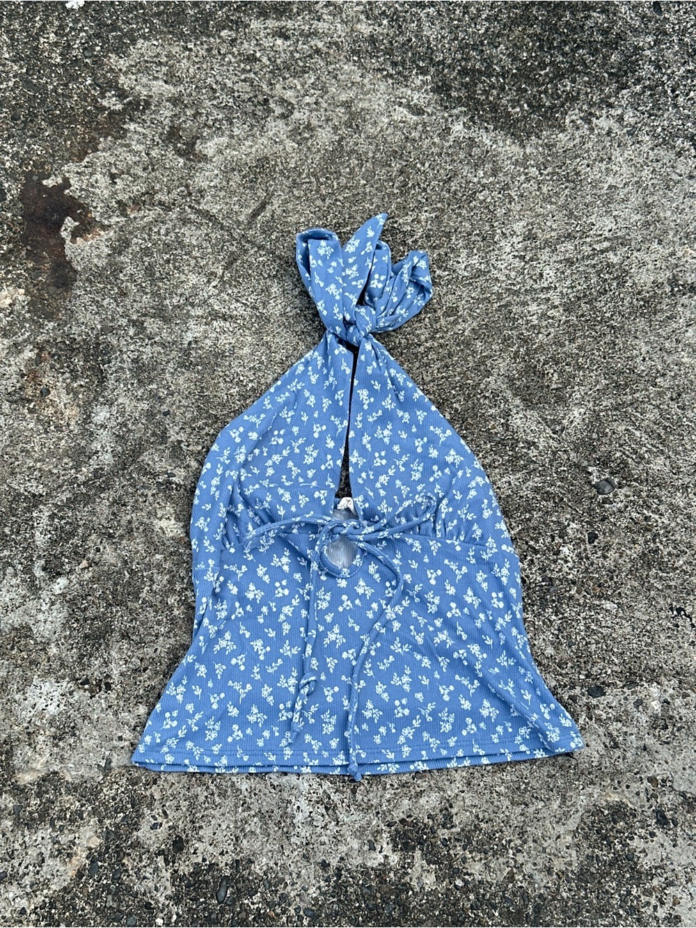 See You Monday Blue Floral Halter Top with Tie